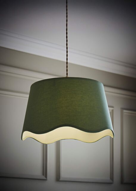 ValueLights Mabel Linen Large 30cm Scallop Edge with Trim Ceiling Light Lamp Shade in Green - image 1