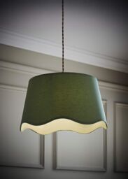 ValueLights Mabel Linen Large 30cm Scallop Edge with Trim Ceiling Light Lamp Shade in Green - thumbnail 1