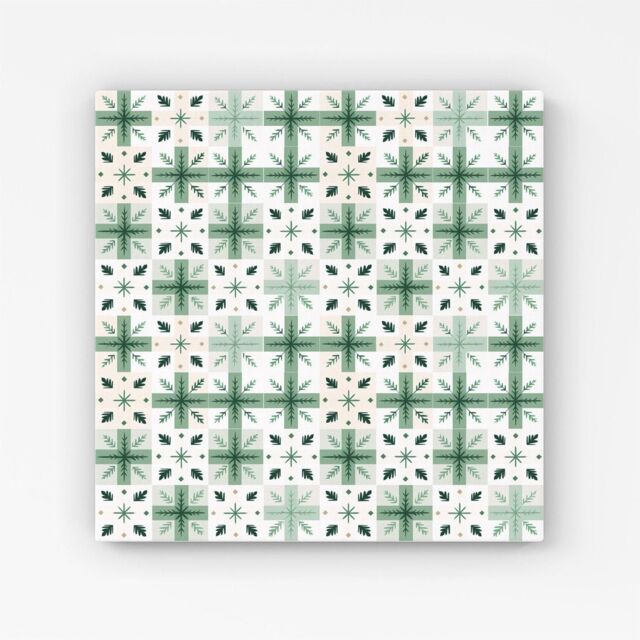 "Warren Reed - Designer Christmas Quilting Squares, Green & White, Geometric Canvas - Size: W16"" x H16""" - image 1