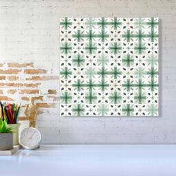 "Warren Reed - Designer Christmas Quilting Squares, Green & White, Geometric Canvas - Size: W16"" x H16""" - thumbnail 2