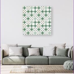 "Warren Reed - Designer Christmas Quilting Squares, Green & White, Geometric Canvas - Size: W16"" x H16""" - thumbnail 4