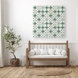 "Warren Reed - Designer Christmas Quilting Squares, Green & White, Geometric Canvas - Size: W16"" x H16""" - thumbnail 3