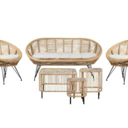 Wyld and Coco Rattan 4-Seater Sofa Set with Beige Cushions and Coffee Table in Natural - thumbnail 2