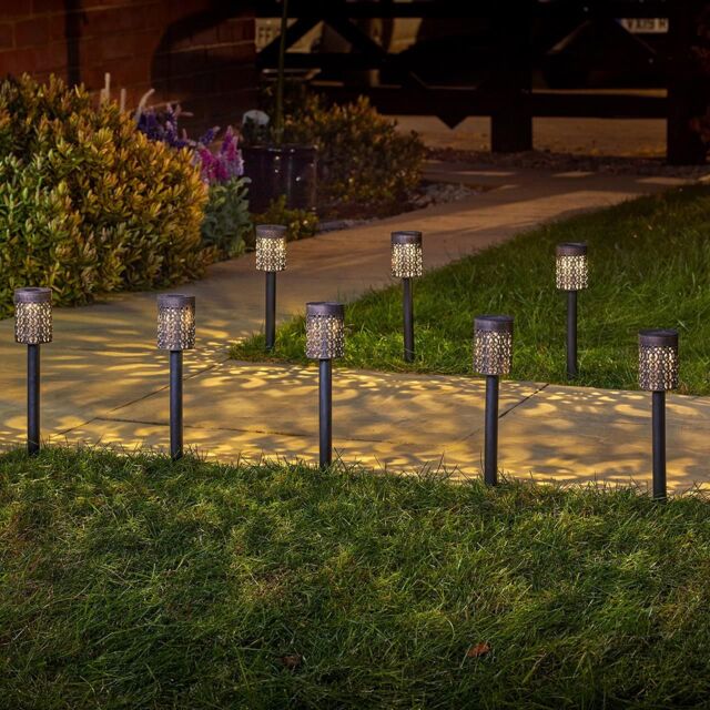 mysmartbuy Set of 8 Solar Powered Garden Stake Lights with Cut-Out Design in Black - image 1