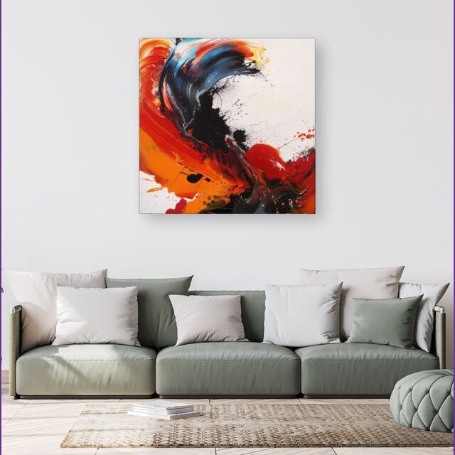 Warren Reed - Designer Fiery Waves: Abstract Motion Canvas - Size: w40 inch x h40 inch - image 1
