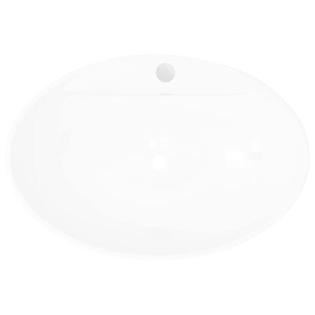 Berkfield Home Luxury Ceramic Basin Oval with Overflow & Faucet Hole in White - image 1