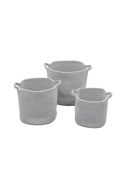 JVL Edison Cotton Rope Storage Baskets Set of 3 Grey - image 1