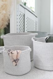 JVL Edison Cotton Rope Storage Baskets Set of 3 Grey - thumbnail 2