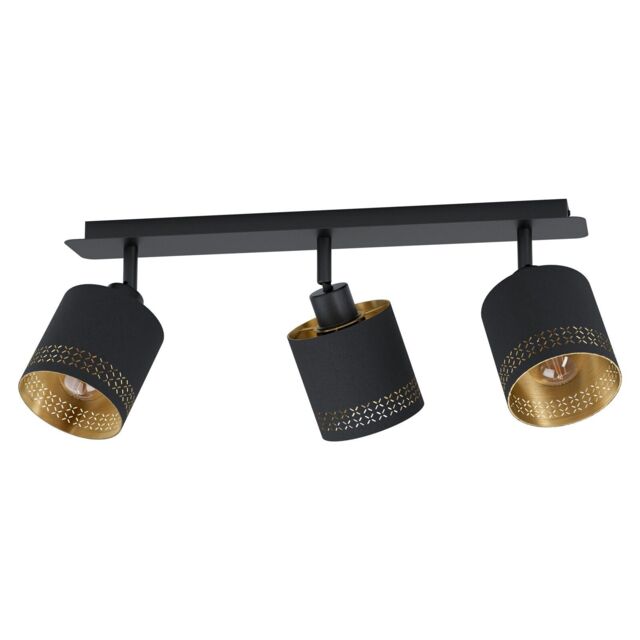 Loops Flush Ceiling Light Colour Black Shade Black Gold Fabric Bulb E27 3x28W - image 1