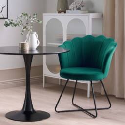 Wyld and Coco Armless Green Velvet Shell-Back Chair Black Metal Frame