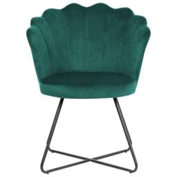 Wyld and Coco Armless Green Velvet Shell-Back Chair Black Metal Frame - thumbnail 3