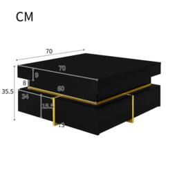 VOGREX Modern High Gloss Black Side Coffee Table with 2 Storage Drawers - Size: 110 cm x 35 cm - thumbnail 2