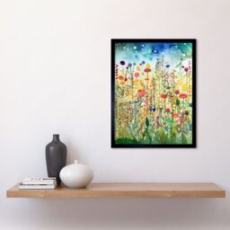 "Artery8 Wall Art Print Wildflower Meadow Folk Art Framed in Black - Size: W12"" x H16""" - thumbnail 2