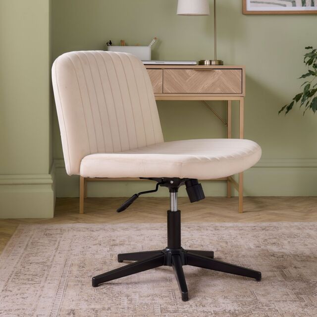 VonHaus Dawson Velvet 360° Wide Seat Home Office Desk Chair in Cream - image 1