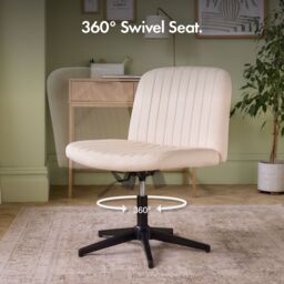 VonHaus Dawson Velvet 360° Wide Seat Home Office Desk Chair in Cream - thumbnail 4