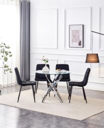 KOSY KOALA Round Glass Dining Table Set With 4 Black Velvet Chairs Dining Room Furniture in Brown - thumbnail 6