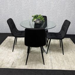 KOSY KOALA Round Glass Dining Table Set With 4 Black Velvet Chairs Dining Room Furniture in Brown - thumbnail 5