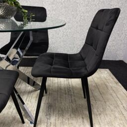 KOSY KOALA Round Glass Dining Table Set With 4 Black Velvet Chairs Dining Room Furniture in Brown - thumbnail 4