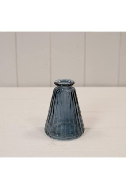 KDMD Blue Vintage Ribbed Glass Bottle - image 1