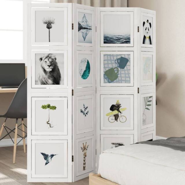 Berkfield Home Room Divider 4 Panels White Solid Wood Paulownia - image 1