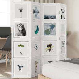 Berkfield Home Room Divider 4 Panels White Solid Wood Paulownia