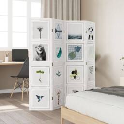 Berkfield Home Room Divider 4 Panels White Solid Wood Paulownia - thumbnail 3