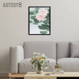 "Artery8 Water Lily Pads Pink Flower Bloom Framed Canvas Wall Art Print Koson - Size: W24"" x H32""" - thumbnail 3