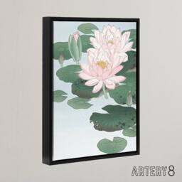 "Artery8 Water Lily Pads Pink Flower Bloom Framed Canvas Wall Art Print Koson - Size: W24"" x H32""" - thumbnail 2