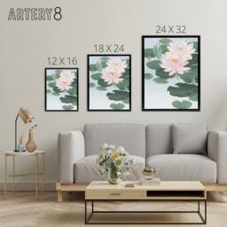 "Artery8 Water Lily Pads Pink Flower Bloom Framed Canvas Wall Art Print Koson - Size: W24"" x H32""" - thumbnail 4