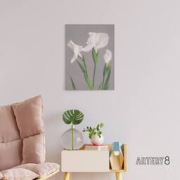 "Artery8 White Irises Blooming Flowers Canvas Wall Art Print Kazumasa in Green - Size: W18"" x H24""" - thumbnail 3