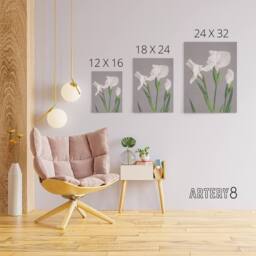 "Artery8 White Irises Blooming Flowers Canvas Wall Art Print Kazumasa in Green - Size: W18"" x H24""" - thumbnail 4