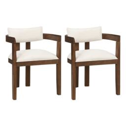 HomeTouch Set of 2 Linen Dining Chairs with Walnut Frame & Armrests in Beige - Size: 2 Pack - thumbnail 9