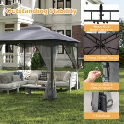 Gymax 296 x 296 cm Gazebo With Netting Walls Double Roof Canopy Metal Frame in Grey - thumbnail 9