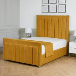 Living Comfort Bedz Royale Plush Velvet Upholstered Bed Slatted Base with 48Inch Headboard in Mustard - Size: Small Double - thumbnail 1