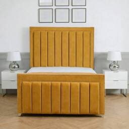 Living Comfort Bedz Royale Plush Velvet Upholstered Bed Slatted Base with 48Inch Headboard in Mustard - Size: Small Double - thumbnail 2