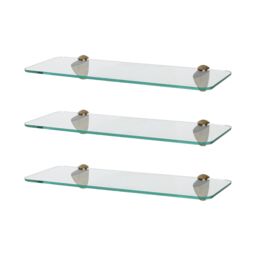 Harbour Housewares 3x Rounded Floating Glass Shelves - 40cm Bathroom Storage Display Unit in Gold - thumbnail 1