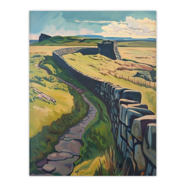 "Artery8 Hadrian's Wall Summer England Landmark Landscape Wall Art Print in Green - Size: W24"" x H32""" - image 1