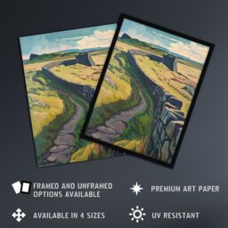 "Artery8 Hadrian's Wall Summer England Landmark Landscape Wall Art Print in Green - Size: W24"" x H32""" - thumbnail 2