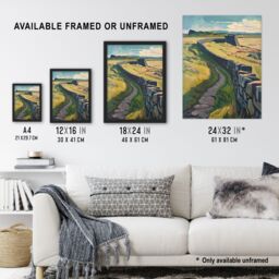 "Artery8 Hadrian's Wall Summer England Landmark Landscape Wall Art Print in Green - Size: W24"" x H32""" - thumbnail 3