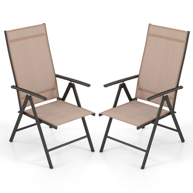 Gymax 2 Pcs Patio Folding Dining Chairs Adjustable Outdoor Reclining Chairs in Brown - Size: 2 Pack - image 1
