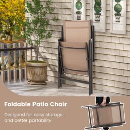 Gymax 2 Pcs Patio Folding Dining Chairs Adjustable Outdoor Reclining Chairs in Brown - Size: 2 Pack - thumbnail 5