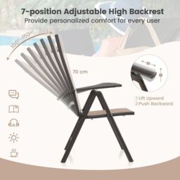 Gymax 2 Pcs Patio Folding Dining Chairs Adjustable Outdoor Reclining Chairs in Brown - Size: 2 Pack - thumbnail 4