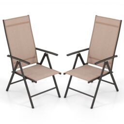 Gymax 2 Pcs Patio Folding Dining Chairs Adjustable Outdoor Reclining Chairs in Brown - Size: 2 Pack - thumbnail 1