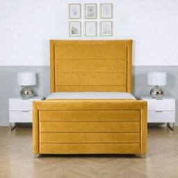 Living Comfort Bedz Selena Plush Velvet Upholstered Bed Slatted Base with 48Inch Headboard in Mustard - Size: Small Double - thumbnail 2