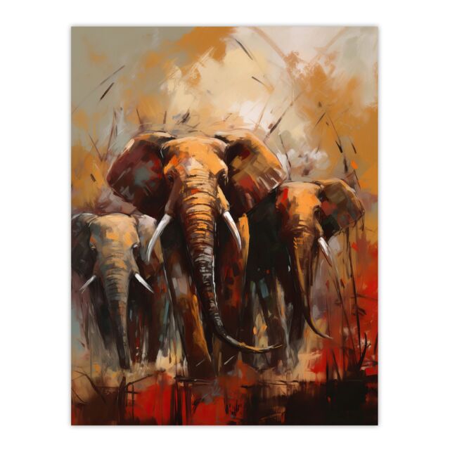"Artery8 The Elephant Charge By Duncan Flint African Elephants Oil Painting Unframed Wall Art Print Poster Home Decor Premium - Size: W12"" x H16""" - image 1