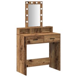Berkfield Home Dressing Table with LED Lights - Vintage Wood Style, 79x41x140 cm in Brown - Size: 79 x 41 x 140 cm - thumbnail 2