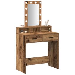 Berkfield Home Dressing Table with LED Lights - Vintage Wood Style, 79x41x140 cm in Brown - Size: 79 x 41 x 140 cm - thumbnail 3