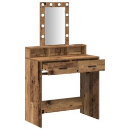 Berkfield Home Dressing Table with LED Lights - Vintage Wood Style, 79x41x140 cm in Brown - Size: 79 x 41 x 140 cm - thumbnail 4
