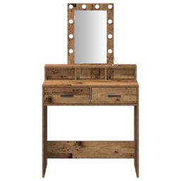 Berkfield Home Dressing Table with LED Lights - Vintage Wood Style, 79x41x140 cm in Brown - Size: 79 x 41 x 140 cm - thumbnail 5