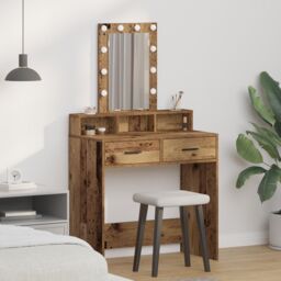 Berkfield Home Dressing Table with LED Lights - Vintage Wood Style, 79x41x140 cm in Brown - Size: 79 x 41 x 140 cm - thumbnail 1